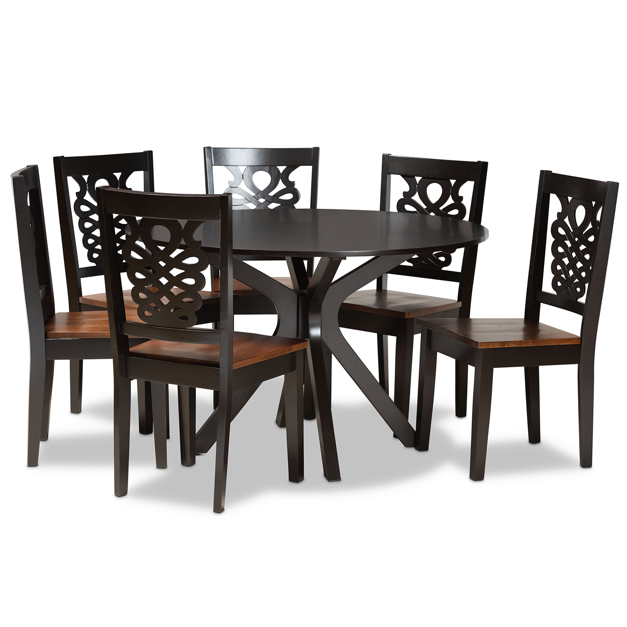 Baxton Studio Liese Modern and Contemporary Transitional Two-Tone Dark Brown and Walnut Brown Finished Wood 7-Piece Dining Set